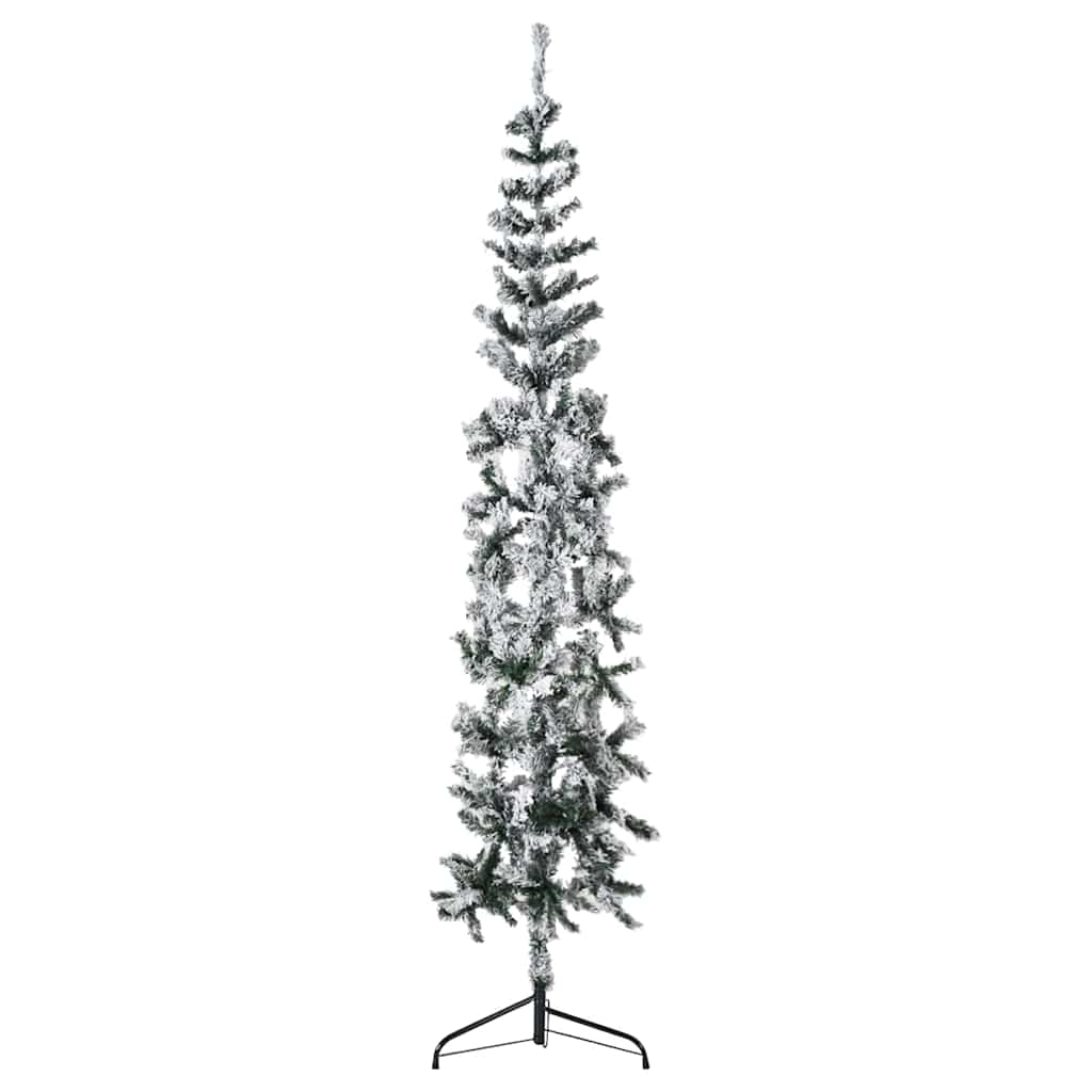 Slim Artificial Half Christmas Tree with Flocked Snow 8 ft