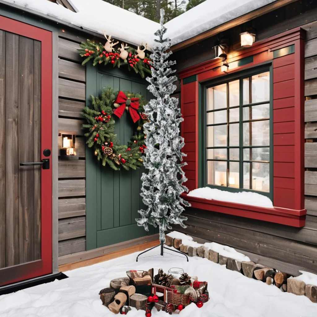 Slim Artificial Half Christmas Tree with Flocked Snow 8 ft