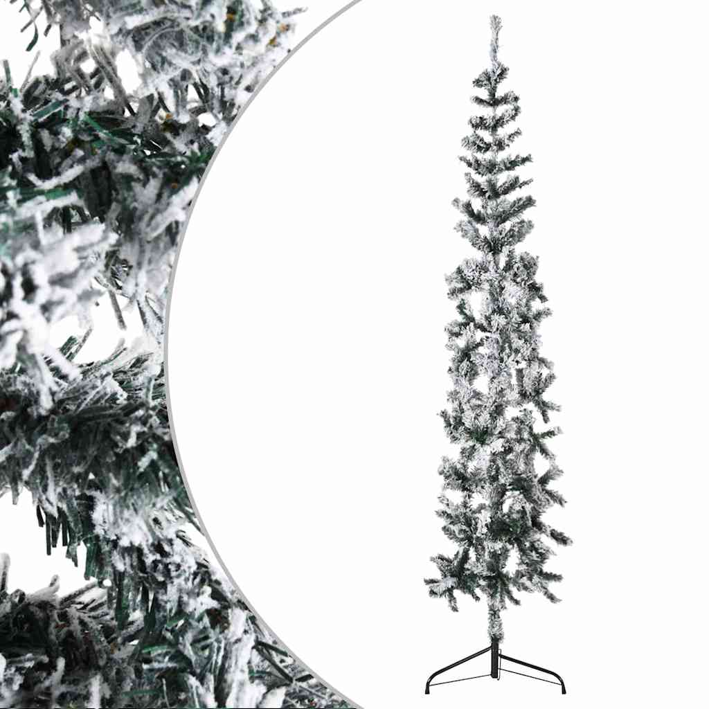 Slim Artificial Half Christmas Tree with Flocked Snow 8 ft