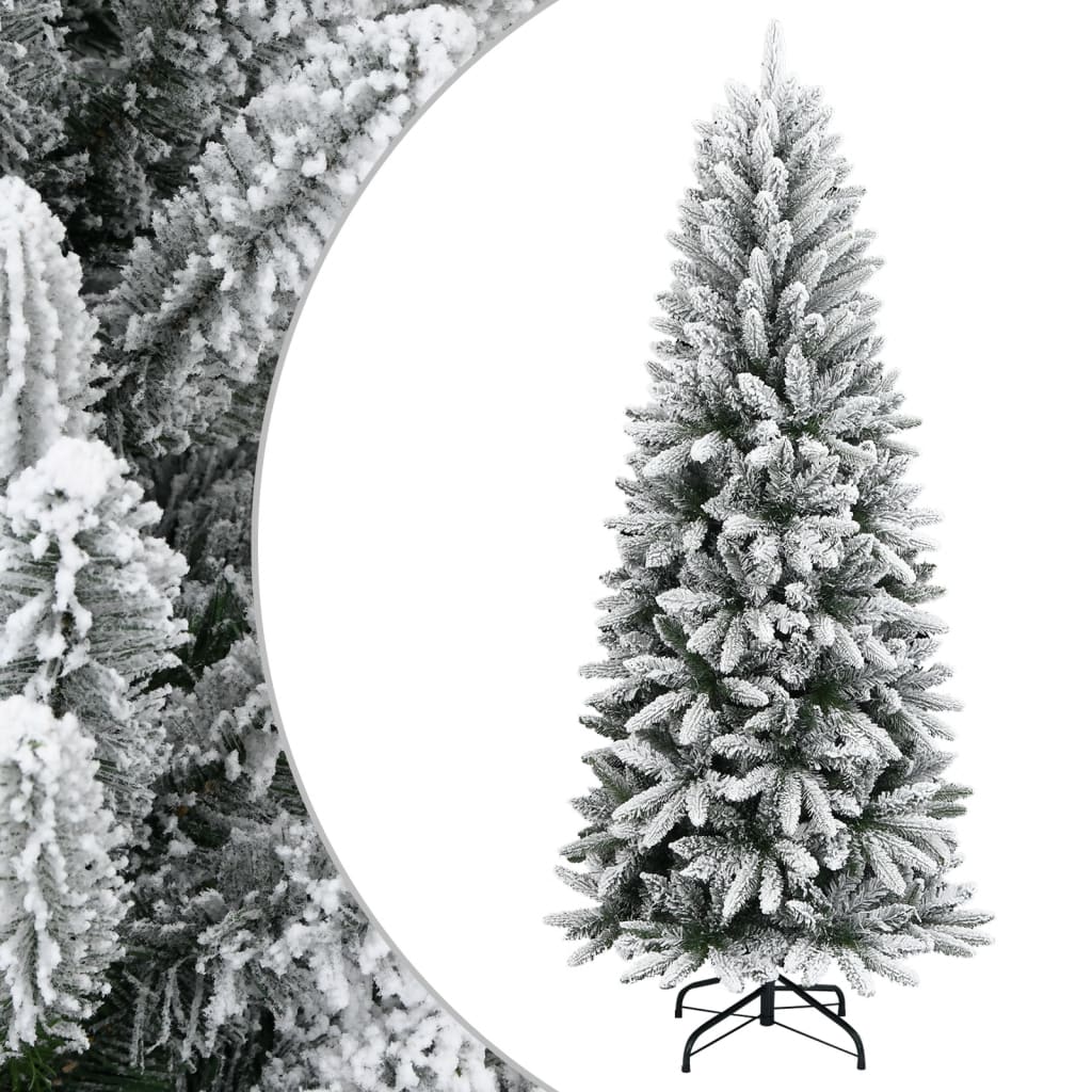 Hinged 6-Foot 8-Inch Artificial Christmas Tree with Flocked Snow