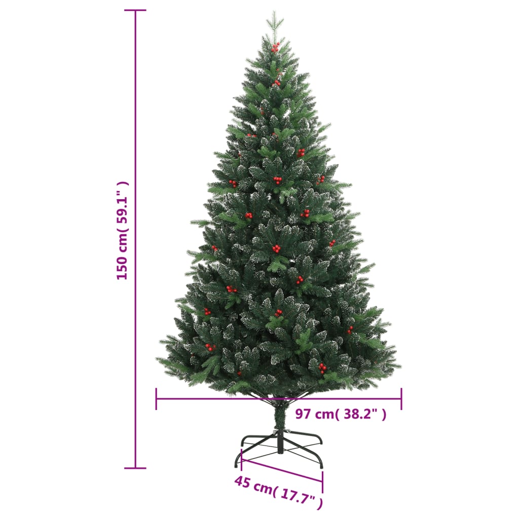 Artificial Hinged Christmas Tree with Red Berries 59.1"