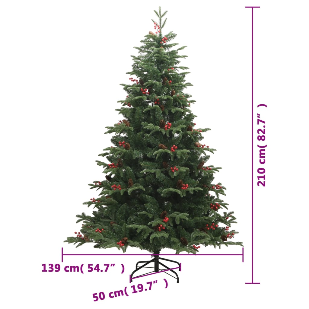 Artificial Hinged Christmas Tree with Cones and Berries 82.7"