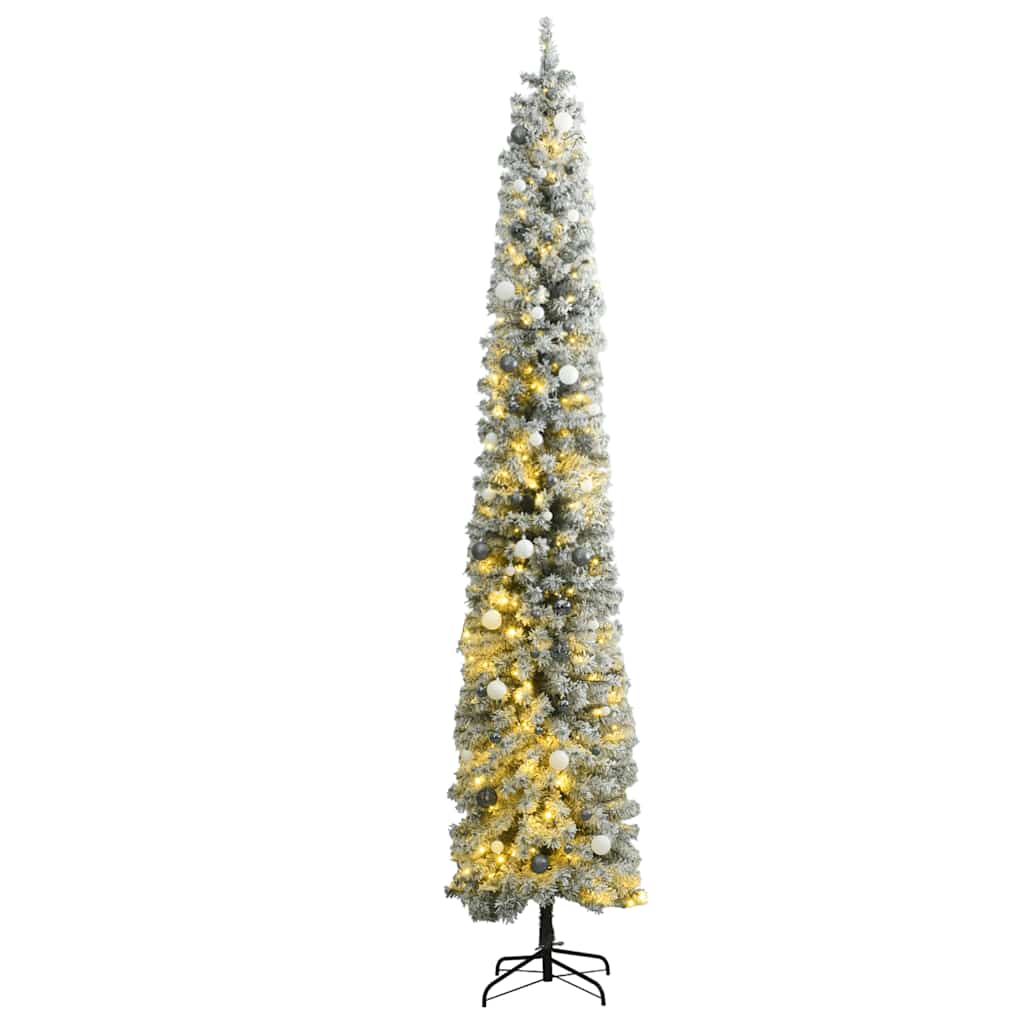 Slim Christmas Tree 300 LEDs & Ball Set & Flocked Snow 118.1
