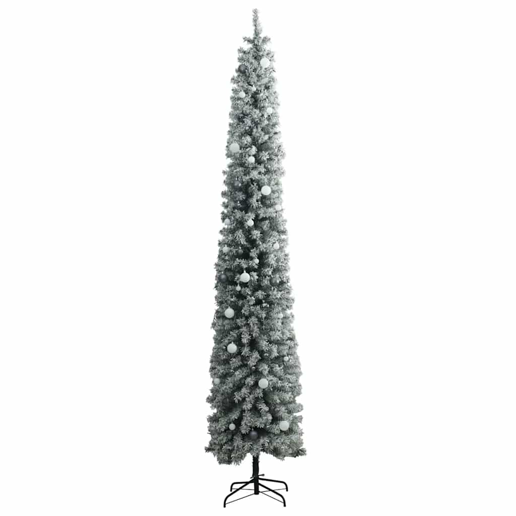 Slim Christmas Tree 300 LEDs & Ball Set & Flocked Snow 118.1