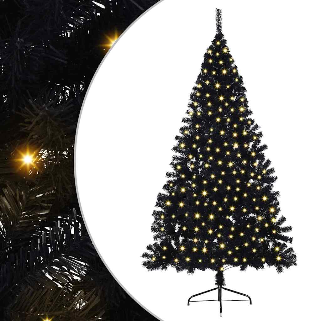 Artificial Pre-lit Christmas Tree with 300 LEDs Black 70.9" PVC