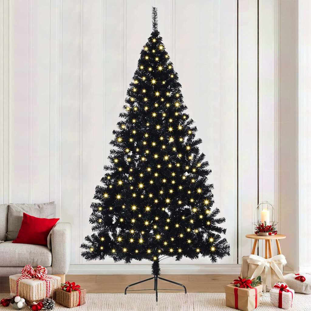 Artificial Pre-lit Christmas Tree Black 94.49 in PVC